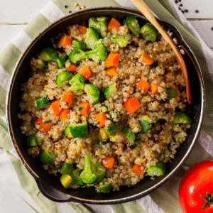 Quinoa with roasted vegetables and tahini sauce